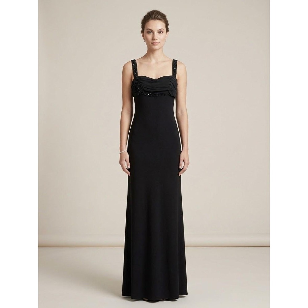 VTG Selina Designer Evening Gown 10 (Modern XS/S) Black Beaded Open Back Maxi